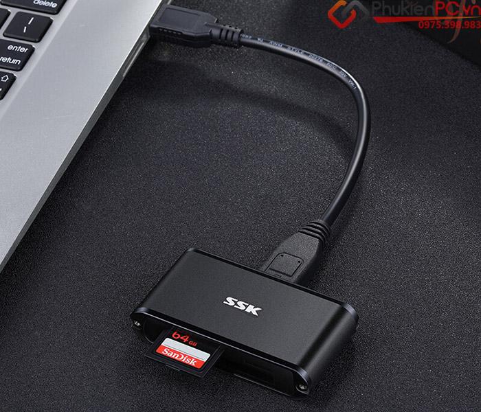 Đầu đọc thẻ Card reader đa năng CF SD TF USB 3.0 SSK SCRM630-1
